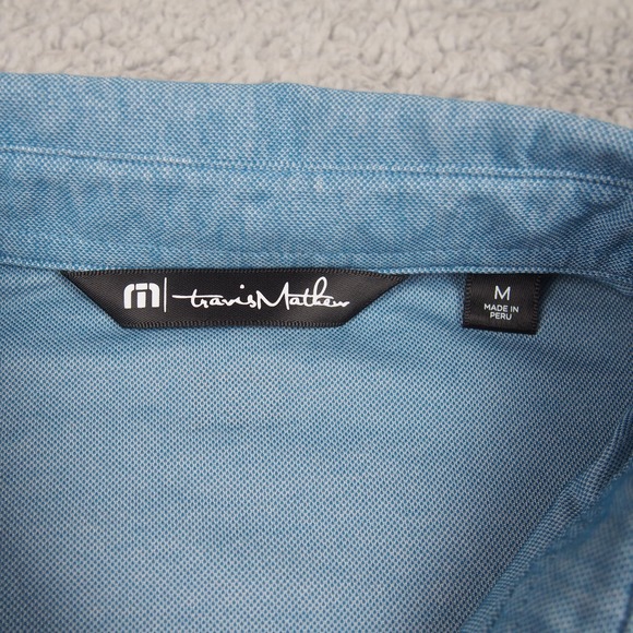 Travis Mathew Polo Shirt Men's Sz Medium Light Blue Striped Pima Cotton Golf EUC - Picture 3 of 11